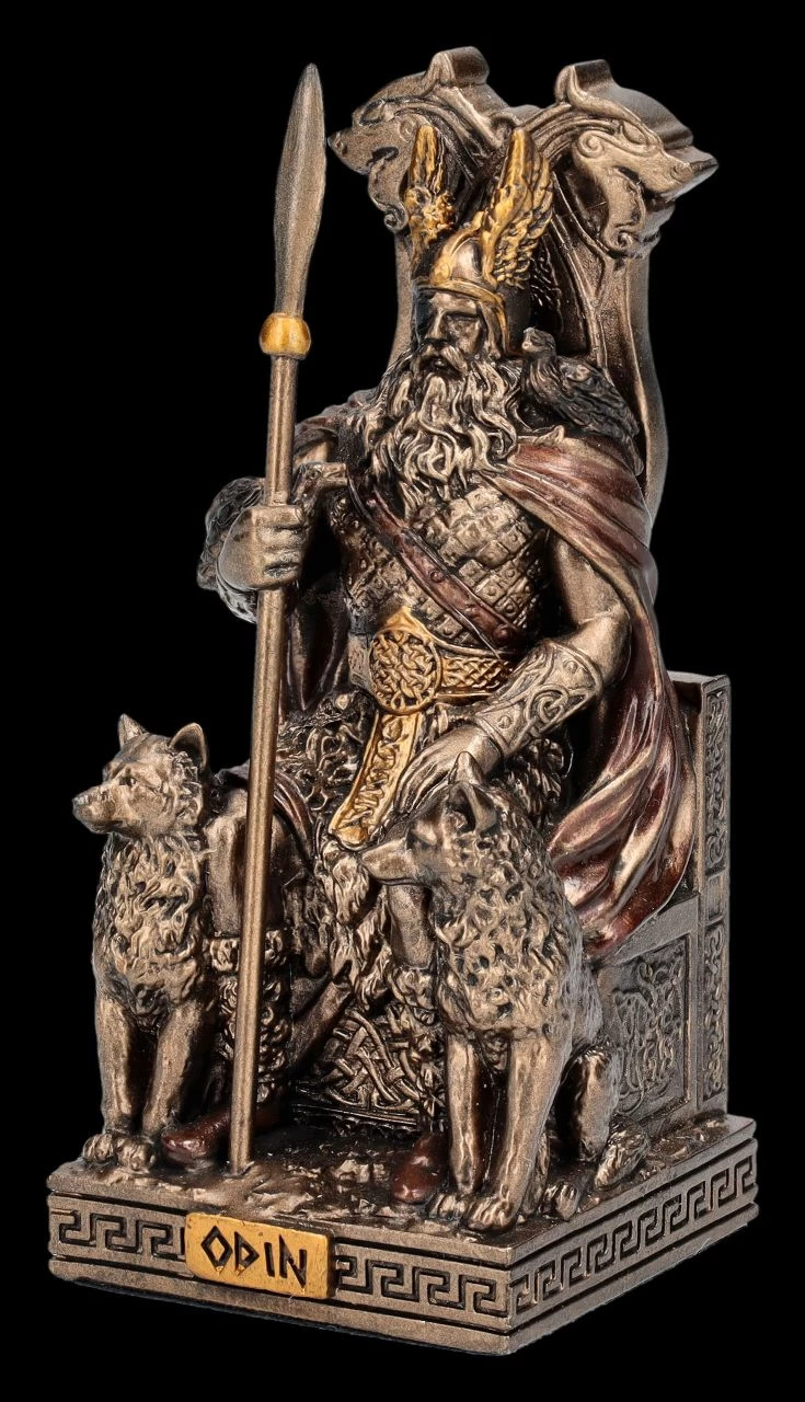 Odin Figur Klein Auf Thron Mit Wölfen 3 Odin Figur Klein Auf Thron Mit Wölfen