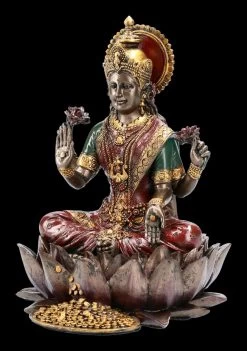 Lakshmi Figur Auf Lotusblüte Bronzefarben -Figuren Deko Verkauf FS17616 Lakshmi Figur auf Lotusbluete bronzefarben 2 1280x1280