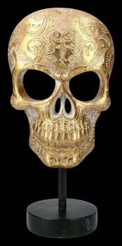 Goldfarbene Totenkopf Maske Auf Metall Ständer