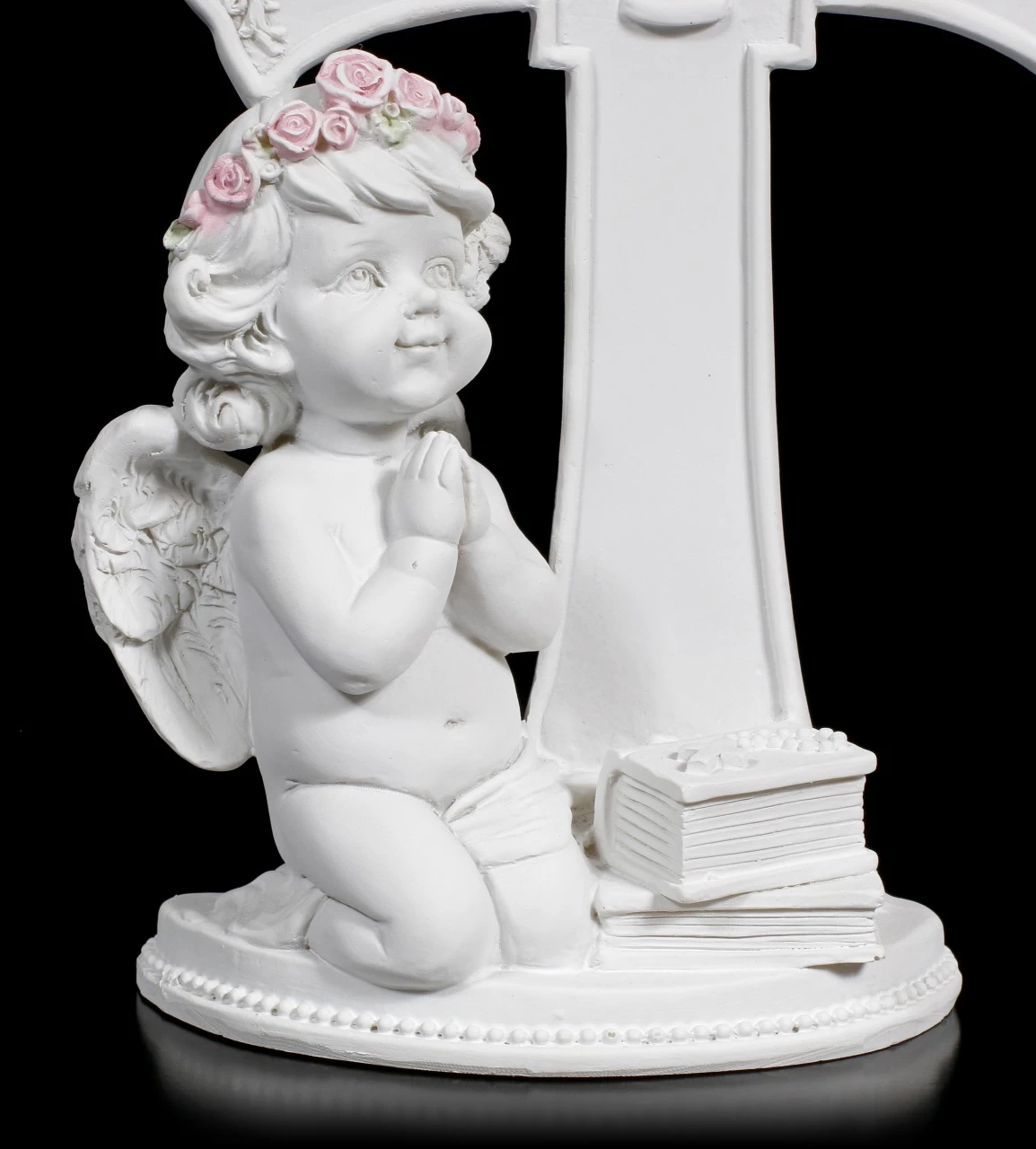 Weiße Cherub Figur Vor Kreuz Betend 8 Weiße Cherub Figur Vor Kreuz Betend – Bild 6